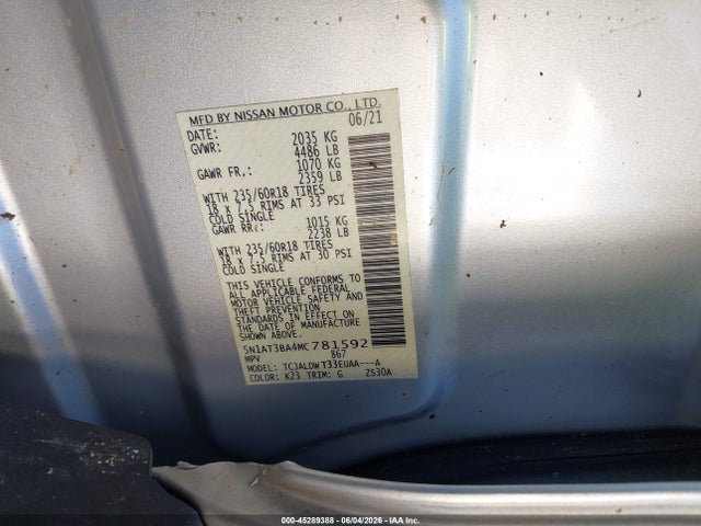 45289388 :رقم المزاد ، 5N1AT3BA4MC781592 vin ، 2021 Nissan Rogue Sv Fwd مزاد بيع