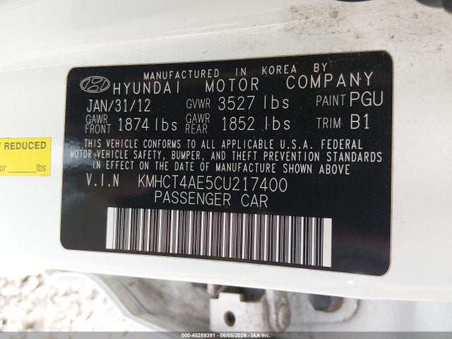 Продаж на аукціоні авто 2012 Hyundai Accent Gls, vin: KMHCT4AE5CU217400, номер лоту: 45289391