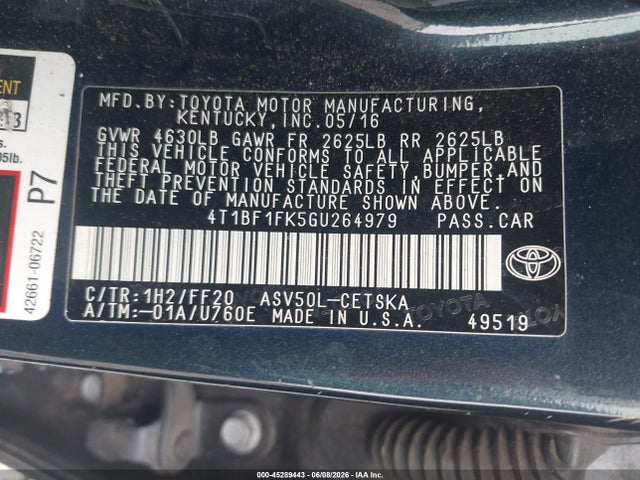 Toyota CAMRY SE 2016 4T1BF1FK5GU264979 Image 9