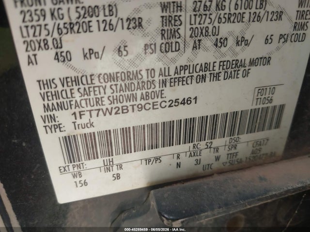 Aukcja sprzedaży 2012 Ford F-250 Lariat, vin: 1FT7W2BT9CEC25461, numer aukcji: 45289459