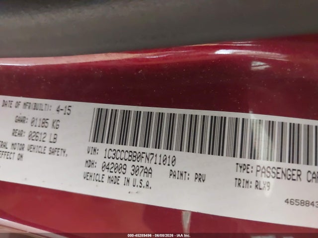 Продаж на аукціоні авто 2015 Chrysler 200 S, vin: 1C3CCCBB0FN711010, номер лоту: 45289496