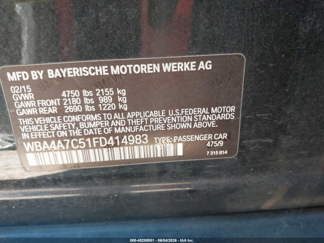 45289501 :رقم المزاد ، WBA4A7C51FD414983 vin ، 2015 Bmw 428 Gran Coupe Xdrive مزاد بيع