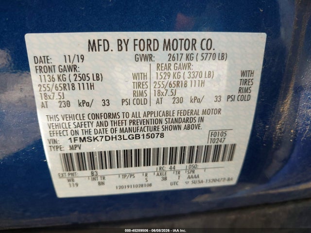 Aukcja sprzedaży 2020 Ford Explorer Xlt, vin: 1FMSK7DH3LGB15078, numer aukcji: 45289506