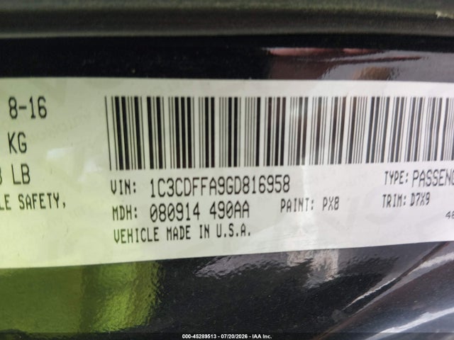 Продажа на аукционе авто 2016 Dodge Dart Sxt Sport, vin: 1C3CDFFA9GD816958, номер лота: 45289513
