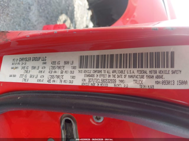 Aukcja sprzedaży 2011 Ram Ram 2500 Slt, vin: 3D7UT2CL5BG532939, numer aukcji: 45289526