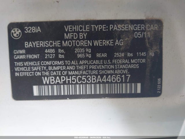 Продаж на аукціоні авто 2011 Bmw 328i, vin: WBAPH5C53BA446617, номер лоту: 45289549