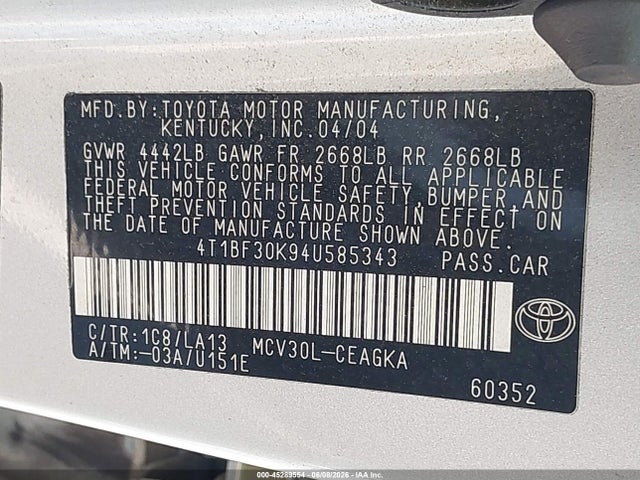 Продажа на аукционе авто 2004 Toyota Camry Xle V6, vin: 4T1BF30K94U585343, номер лота: 45289554