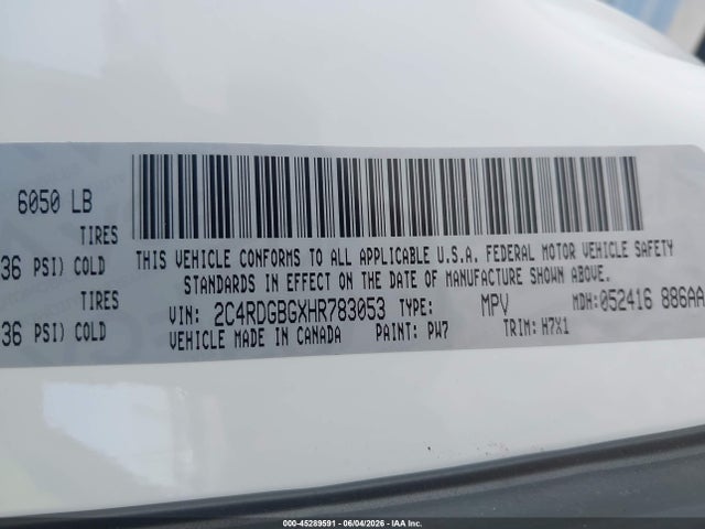 Dodge Grand Caravan Se 2017 2C4RDGBGXHR783053 Image 9