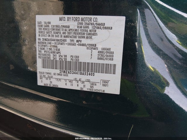 Aukcja sprzedaży 2001 Ford Windstar Sel, vin: 2FMZA53441BA52405, numer aukcji: 45289608