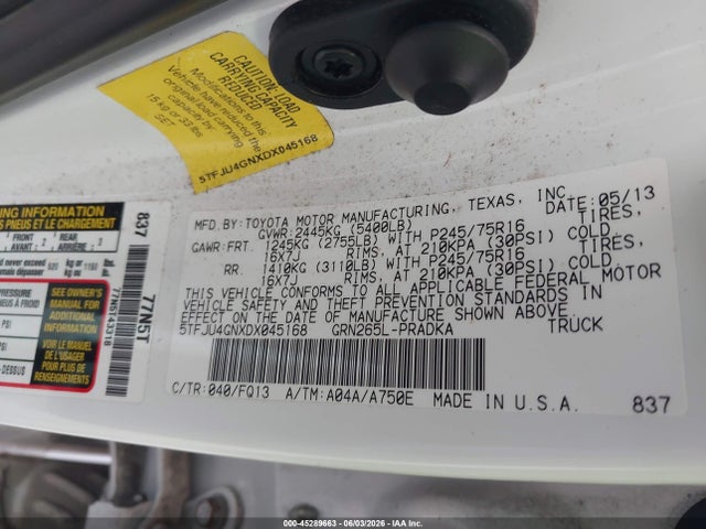 Aukcja sprzedaży 2013 Toyota Tacoma Prerunner V6, vin: 5TFJU4GNXDX045168, numer aukcji: 45289663