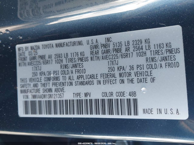 45289676 :رقم المزاد ، 7MMVAADW1SN121357 vin ، 2025 Mazda Cx-50 Hybrid Premium Package مزاد بيع