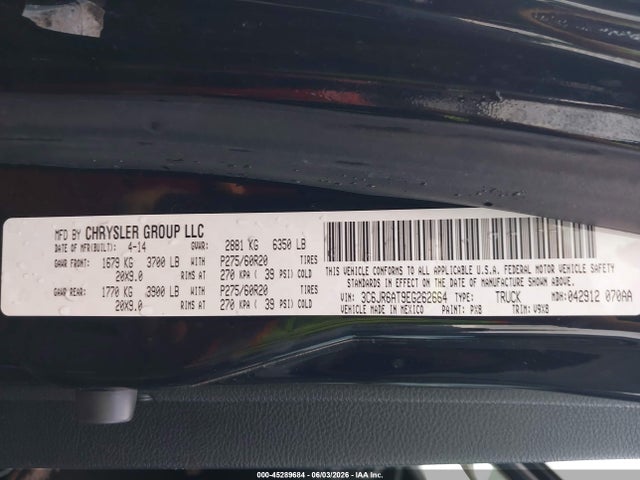 45289684 :رقم المزاد ، 3C6JR6AT9EG262664 vin ، 2014 Ram 1500 Express مزاد بيع