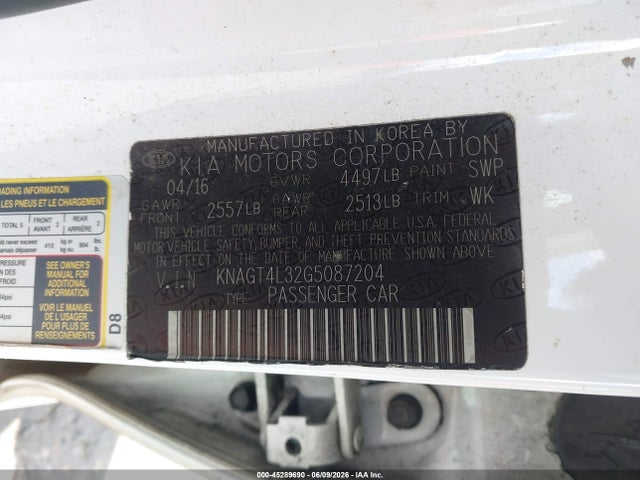 KIA Optima Lx 2016 KNAGT4L32G5087204 Image 9