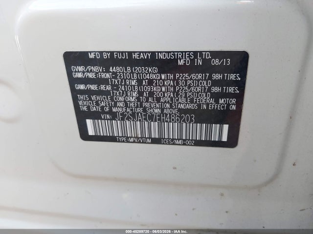 Aukcja sprzedaży 2014 Subaru Forester 2.5i Premium, vin: JF2SJAEC7EH486203, numer aukcji: 45289720