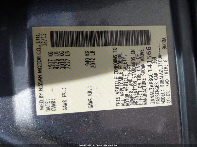 Nissan ALTIMA 2.5 2016 1N4AL3AP8GC141566 Image 9