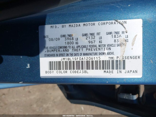 2010 Mazda Mazda3 I Touring მანქანა იყიდება აუქციონზე, vin: JM1BL1SF0A1206115, აუქციონის ნომერი: 45289764