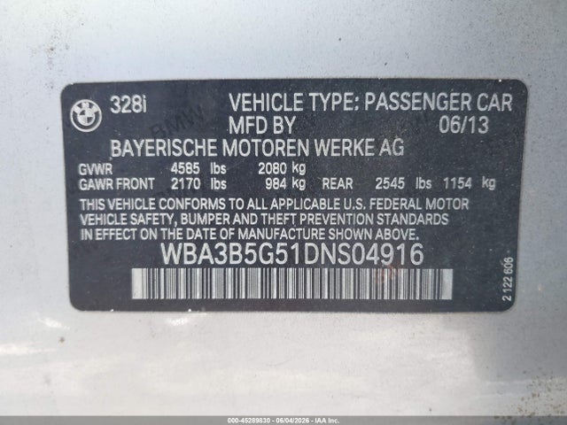 Aukcja sprzedaży 2013 Bmw 328i Xdrive, vin: WBA3B5G51DNS04916, numer aukcji: 45289830