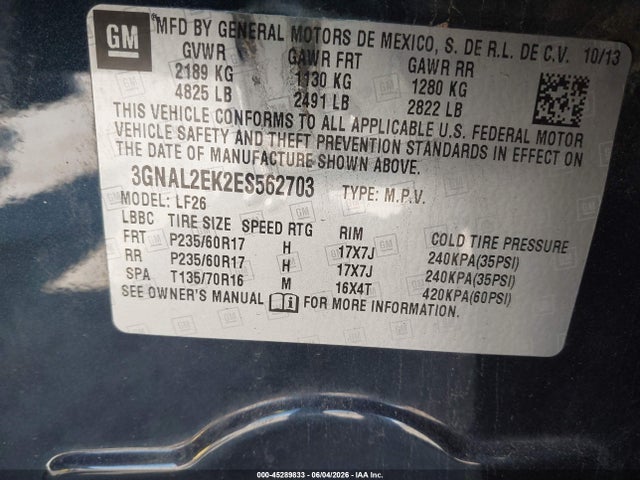 Продаж на аукціоні авто 2014 Chevrolet Captiva Sport 2ls, vin: 3GNAL2EK2ES562703, номер лоту: 45289833