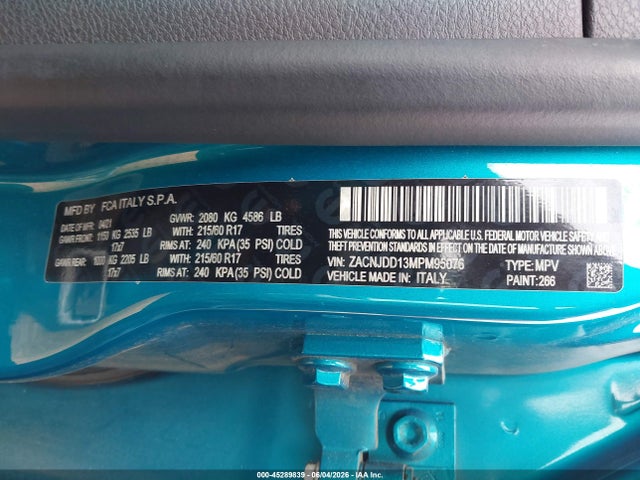 45289839 :رقم المزاد ، ZACNJDD13MPM95076 vin ، 2021 Jeep Renegade Limited 4x4 مزاد بيع