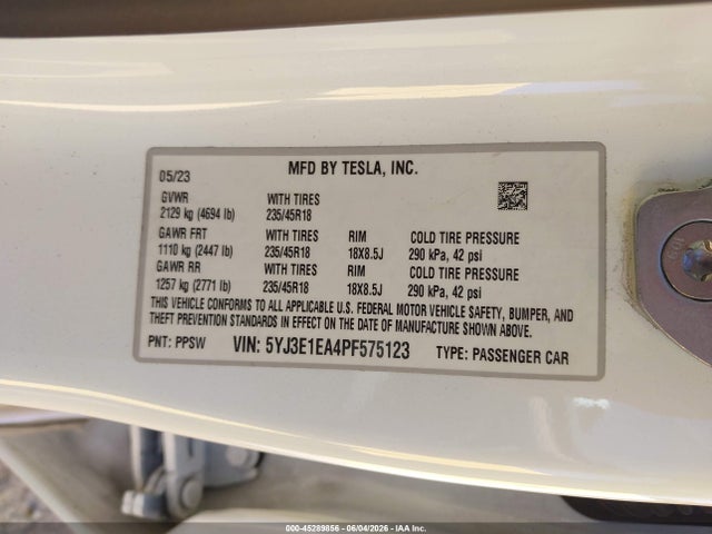 Aukcja sprzedaży 2023 Tesla Model 3 Rear-wheel Drive, vin: 5YJ3E1EA4PF575123, numer aukcji: 45289856