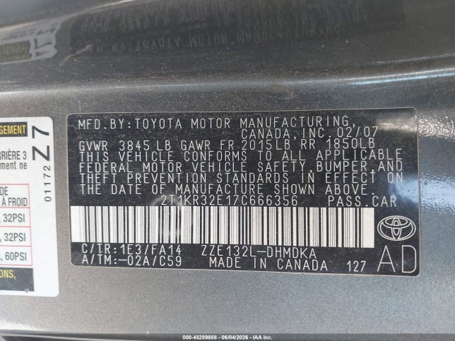 Продажа на аукционе авто 2007 Toyota Matrix, vin: 2T1KR32E17C666356, номер лота: 45289888