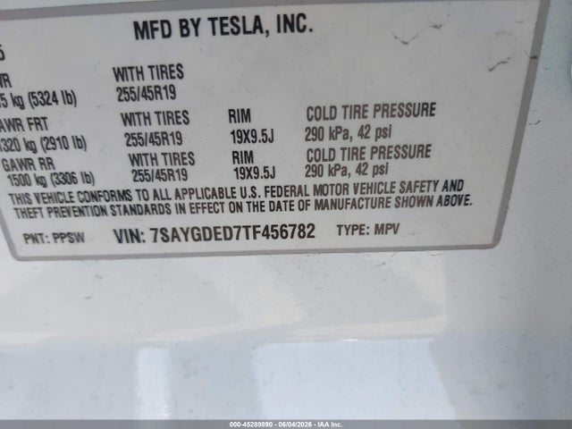Продаж на аукціоні авто 2026 Tesla Model Y Premium Rear-wheel Drive/rear-wheel Drive, vin: 7SAYGDED7TF456782, номер лоту: 45289890