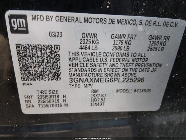 2023 Chevrolet Equinox Fwd Rs მანქანა იყიდება აუქციონზე, vin: 3GNAXMEG6PL225296, აუქციონის ნომერი: 45289893