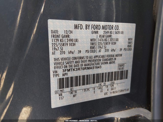 Продажа на аукционе авто 2024 Ford Mustang Mach-e Premium, vin: 3FMTK3R70RMA51643, номер лота: 45289897
