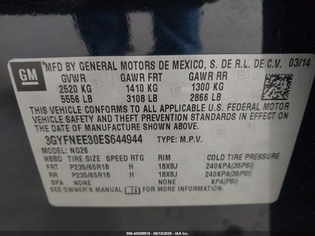 Продажа на аукционе авто 2014 Cadillac Srx Luxury Collection, vin: 3GYFNEE30ES644944, номер лота: 45289910