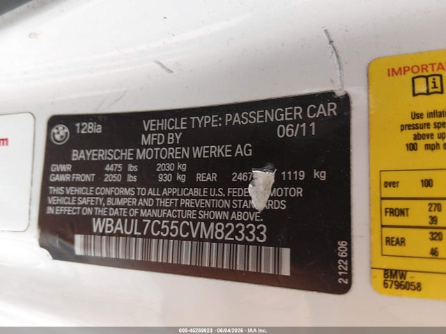 Aukcja sprzedaży 2012 Bmw 128i, vin: WBAUL7C55CVM82333, numer aukcji: 45289923