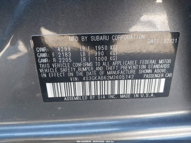 Aukcja sprzedaży 2021 Subaru Impreza Sedan, vin: 4S3GKAB62M3605142, numer aukcji: 45289929