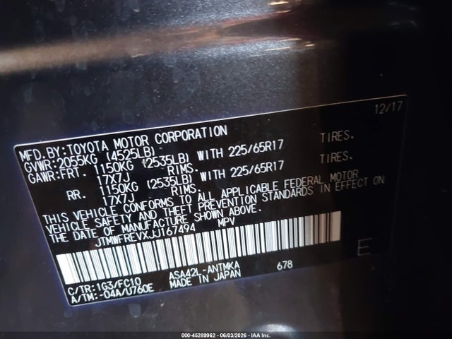 JTMWFREVXJJ167494 Toyota Rav4 Xle