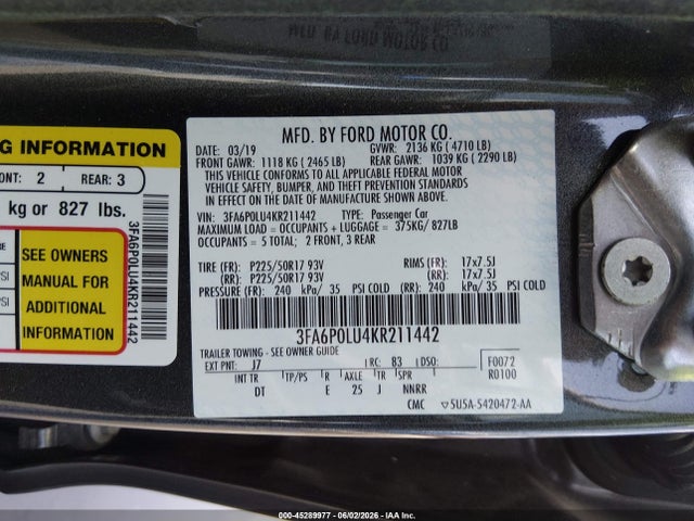 Ford Fusion Hybrid Se 2019 3FA6P0LU4KR211442 Image 9