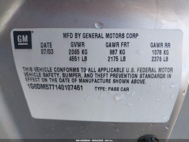 Продажа на аукционе авто 2004 Cadillac Cts Standard, vin: 1G6DM577140107461, номер лота: 45290040