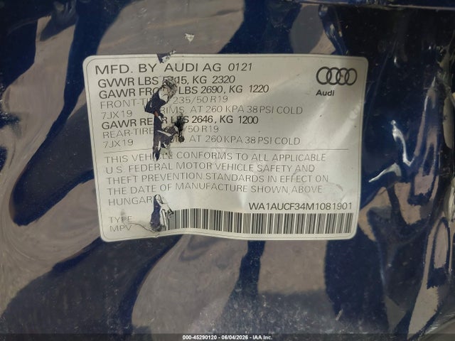 Продажа на аукционе авто 2021 Audi Q3 Premium 40 Tfsi Quattro Tiptronic, vin: WA1AUCF34M1081901, номер лота: 45290120