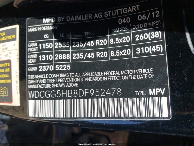 45290133 :رقم المزاد ، WDCGG5HB8DF952478 vin ، 2013 Mercedes-benz Glk 350 مزاد بيع