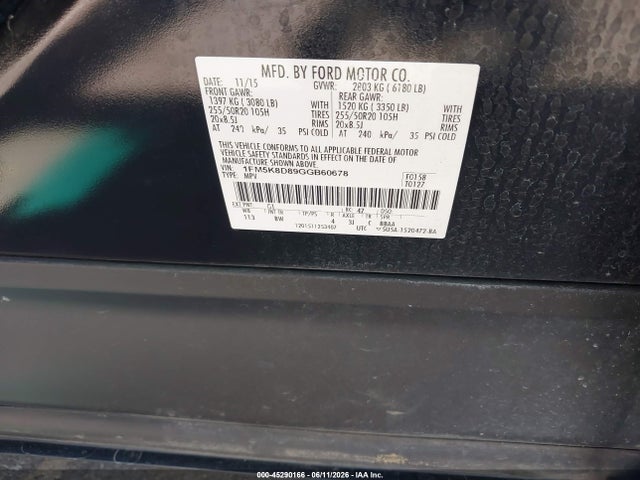 Aukcja sprzedaży 2016 Ford Explorer Xlt, vin: 1FM5K8D89GGB60678, numer aukcji: 45290166