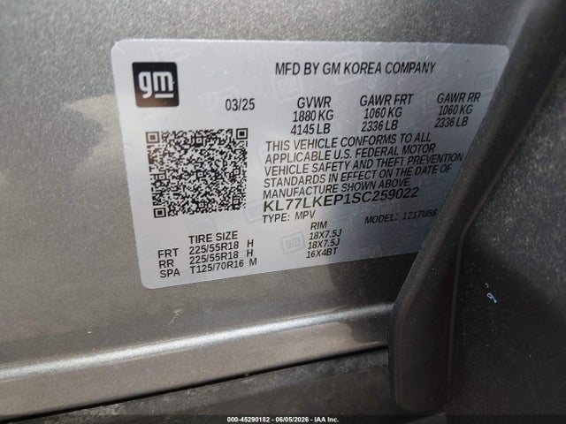 45290182 :رقم المزاد ، KL77LKEP1SC259022 vin ، 2025 Chevrolet Trax Fwd Activ مزاد بيع