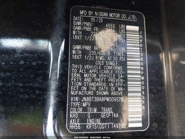 JN8BT3BA8PW009578 Nissan Rogue Sv Fwd
