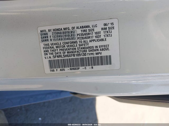 Honda Odyssey Ex-l 2015 5FNRL5H6XFB109130 Image 9