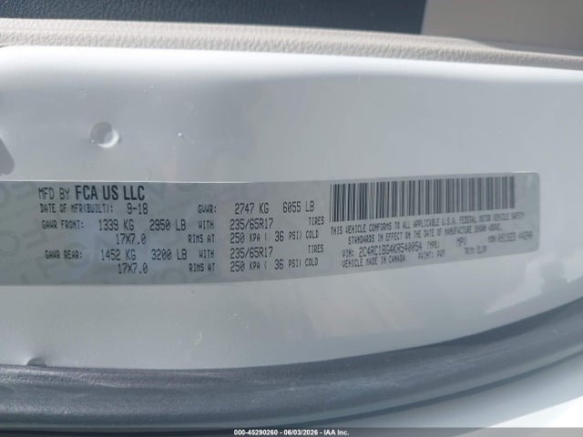 Aukcja sprzedaży 2019 Chrysler Pacifica Touring L, vin: 2C4RC1BG4KR540054, numer aukcji: 45290260