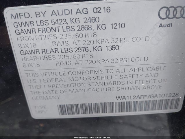 Aukcja sprzedaży 2016 Audi Q5 2.0t Premium, vin: WA1L2AFP7GA101228, numer aukcji: 45290270