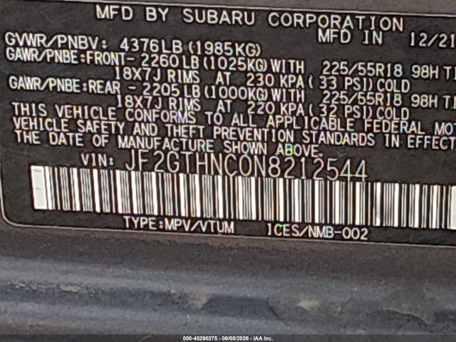 Subaru Crosstrek Limited 2022 JF2GTHNC0N8212544 Image 9