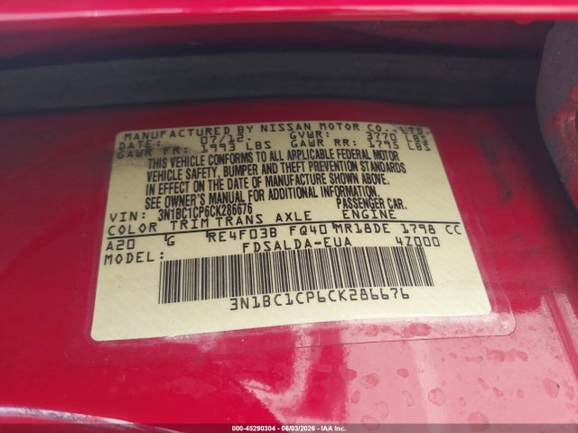 Aukcja sprzedaży 2012 Nissan Versa 1.8 S, vin: 3N1BC1CP6CK286676, numer aukcji: 45290304