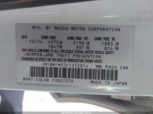 Продажа на аукционе авто 2015 Mazda Mazda3 S Grand Touring, vin: JM1BM1M35F1252014, номер лота: 45290363