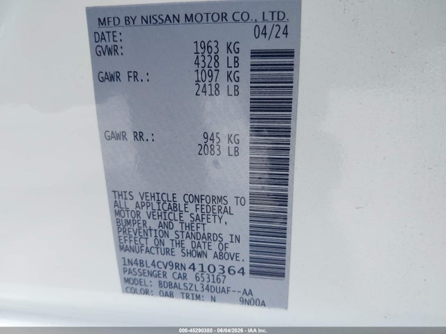1N4BL4CV9RN410364 Nissan Altima Sr Fwd