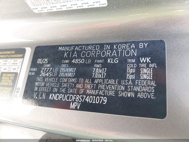 45290384 :رقم المزاد ، KNDPUCDF8S7401079 vin ، 2025 Kia Sportage Lx مزاد بيع
