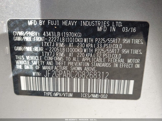 45290413 :رقم المزاد ، JF2GPABC2G8268312 vin ، 2016 Subaru Crosstrek 2.0i Premium مزاد بيع