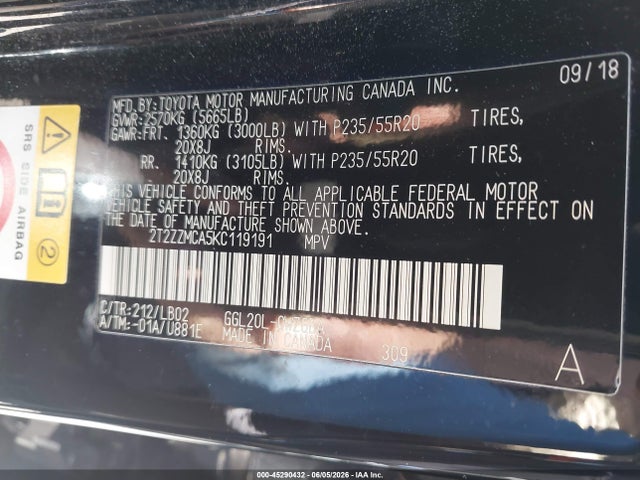 Продаж на аукціоні авто 2019 Lexus Rx 350, vin: 2T2ZZMCA5KC119191, номер лоту: 45290432