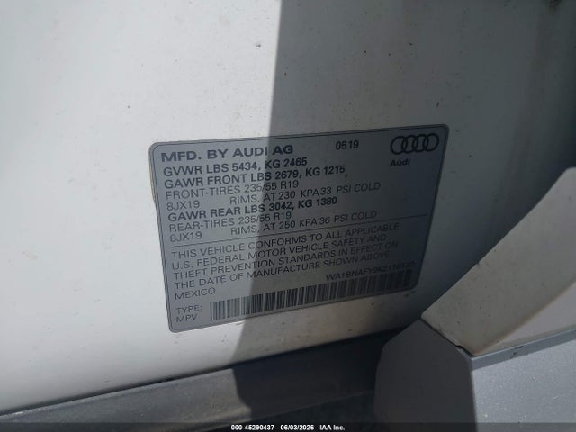 Aukcja sprzedaży 2019 Audi Q5 45 Premium, vin: WA1BNAFY9K2116120, numer aukcji: 45290437